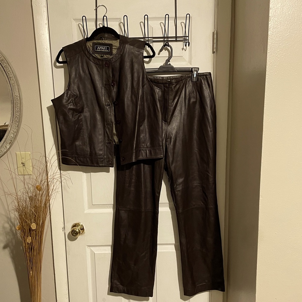 Vintage Chocolate Brown Leather Vest and Pants | Size XL